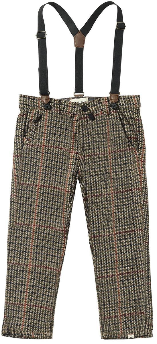 Brown Plaid Suspender Pants