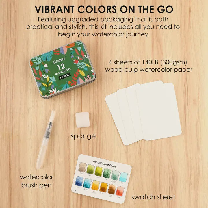 Watercolor Pocket Set  w Brush - Forest Colors