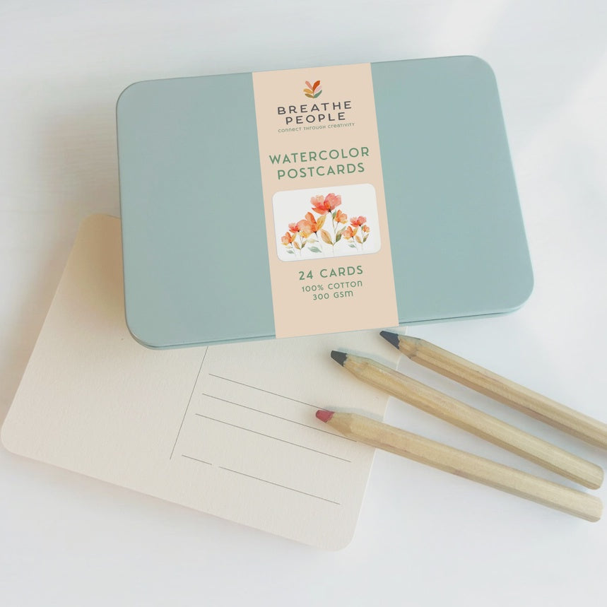 Watercolor Postcard Travel Tin - Set of 24