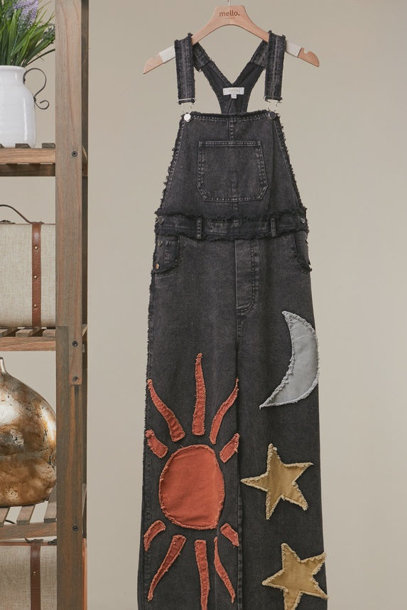 Moon and Star Patchwork Overalls
