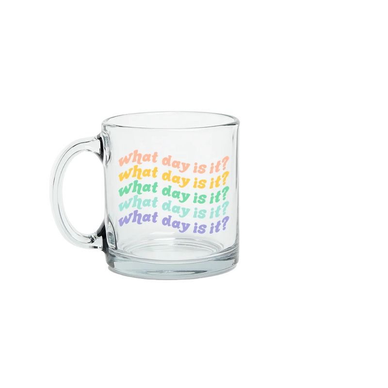 Clear Glass Mug-What Day is it?