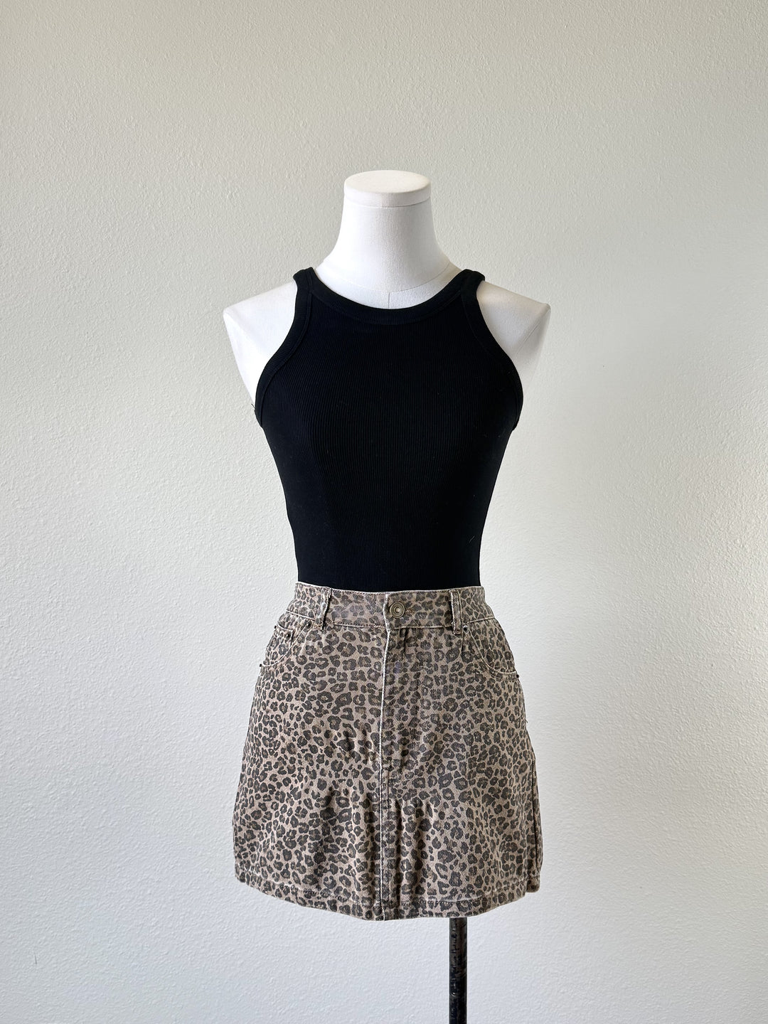 Denim Leopard Mini Skirt
