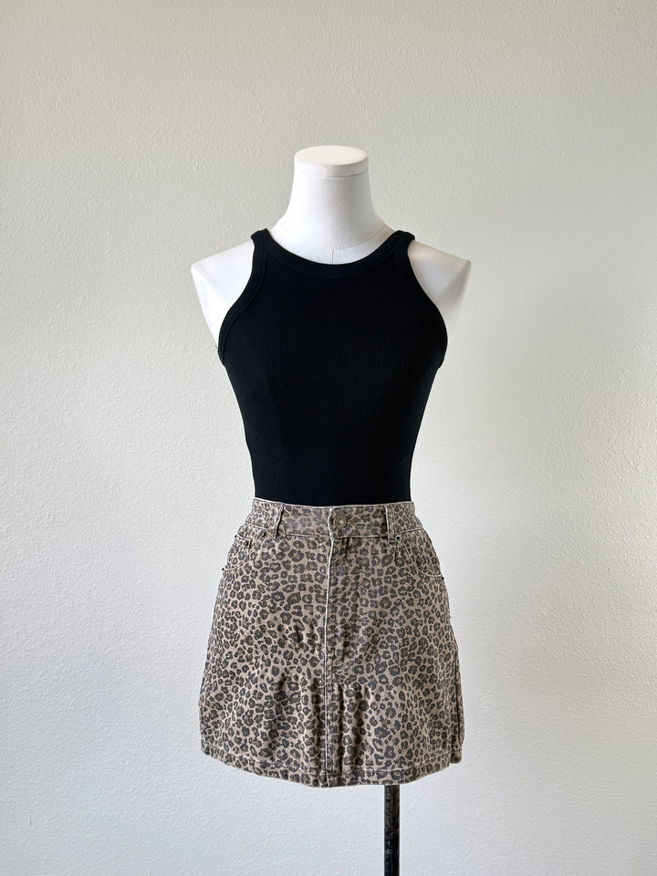 Denim Leopard Mini Skirt