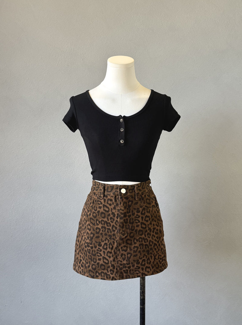 Denim Leopard Skirt