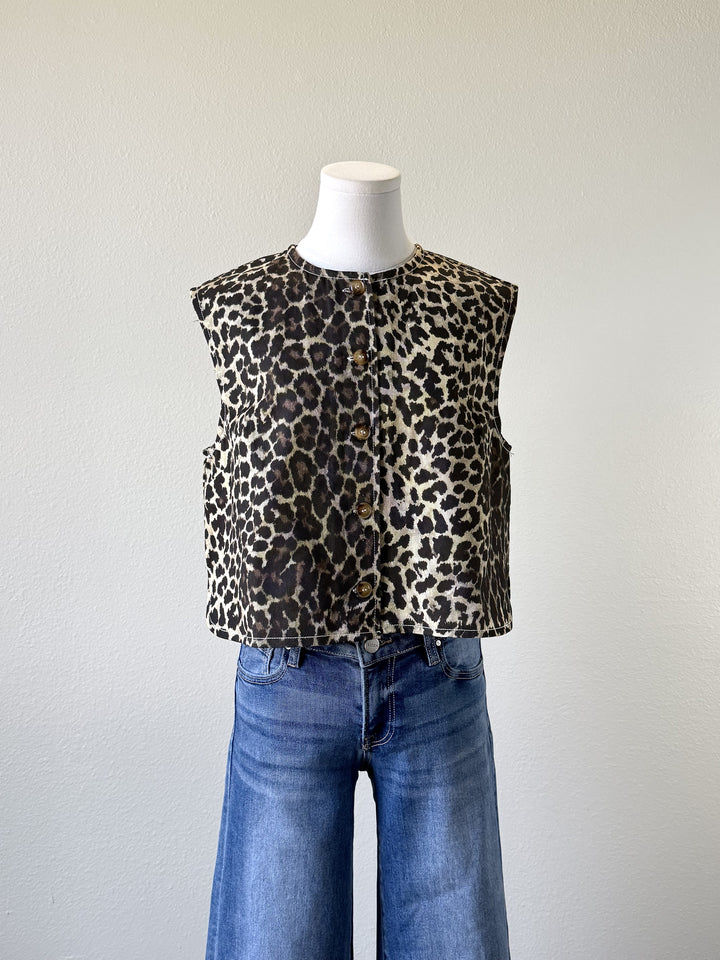 Denim Leopard Vest