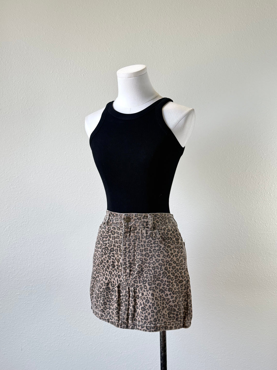 Denim Leopard Mini Skirt