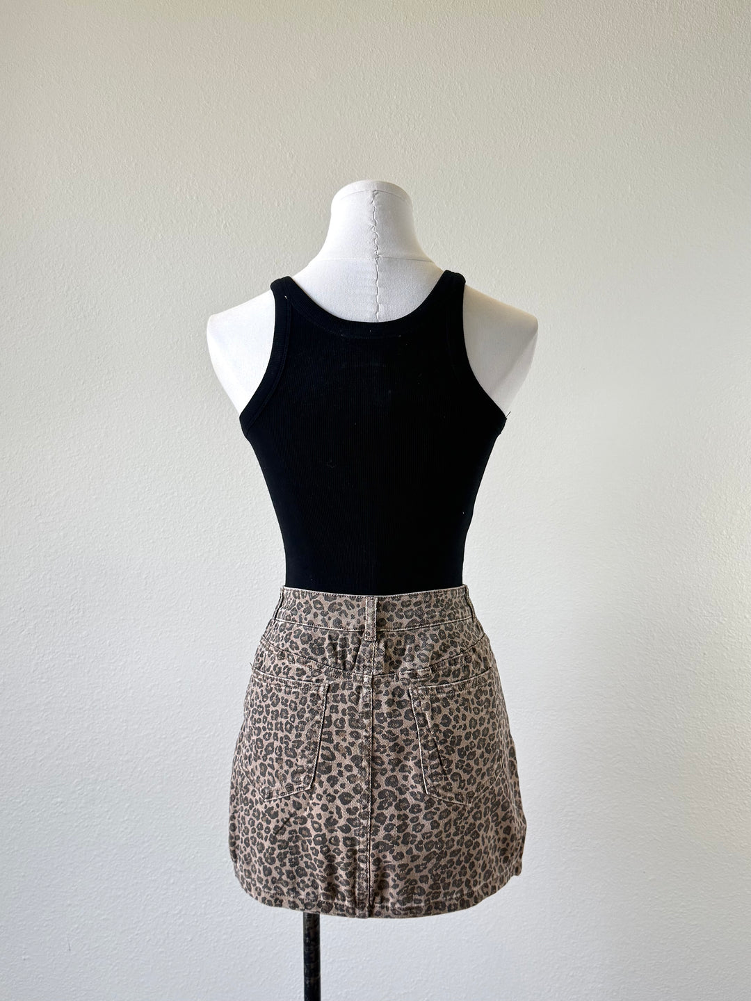 Denim Leopard Mini Skirt