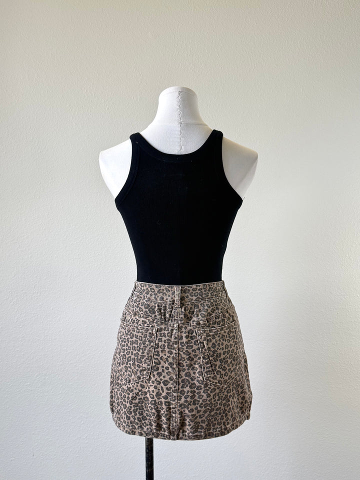 Denim Leopard Mini Skirt