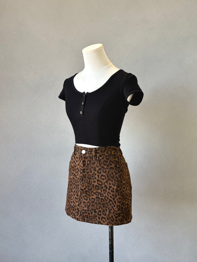 Denim Leopard Skirt