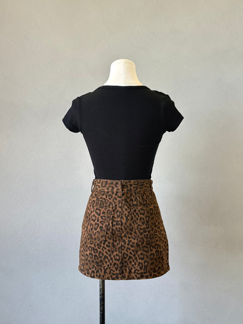 Denim Leopard Skirt