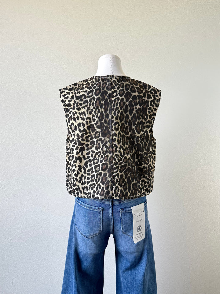 Denim Leopard Vest