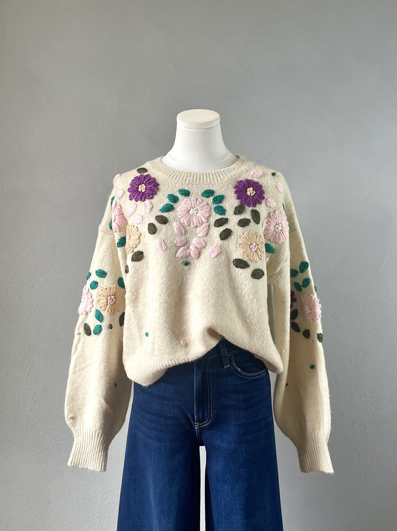 Embroidered Flowers Sweater