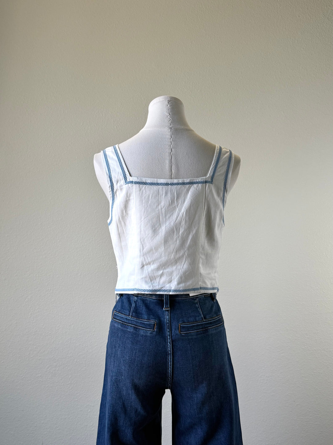 Blue Embroidered Tie Vest