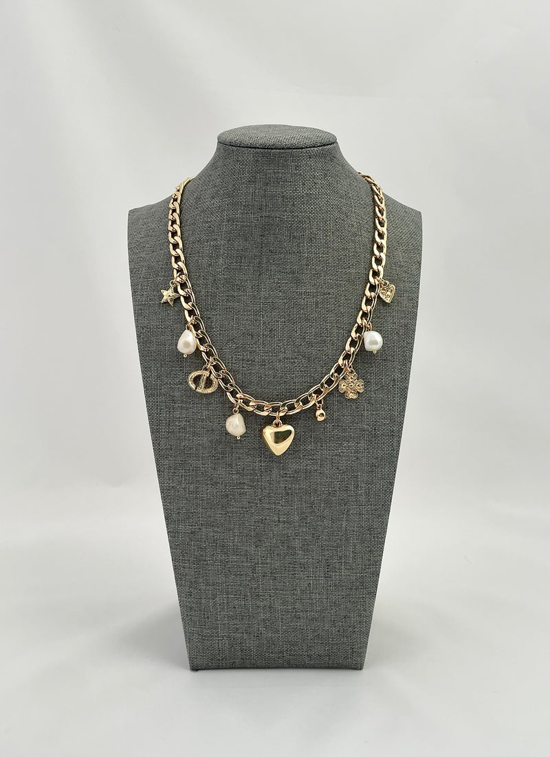 Heart & Pearls Charm Necklace