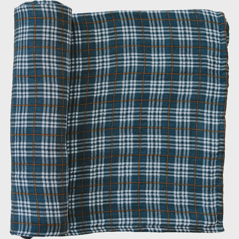 Navy Plaid Muslin Swaddle