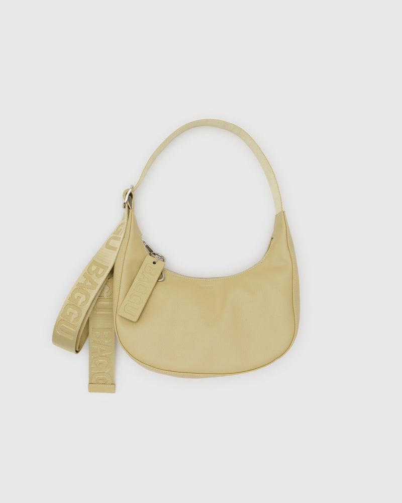 Straw Small Leather Crescent Bag