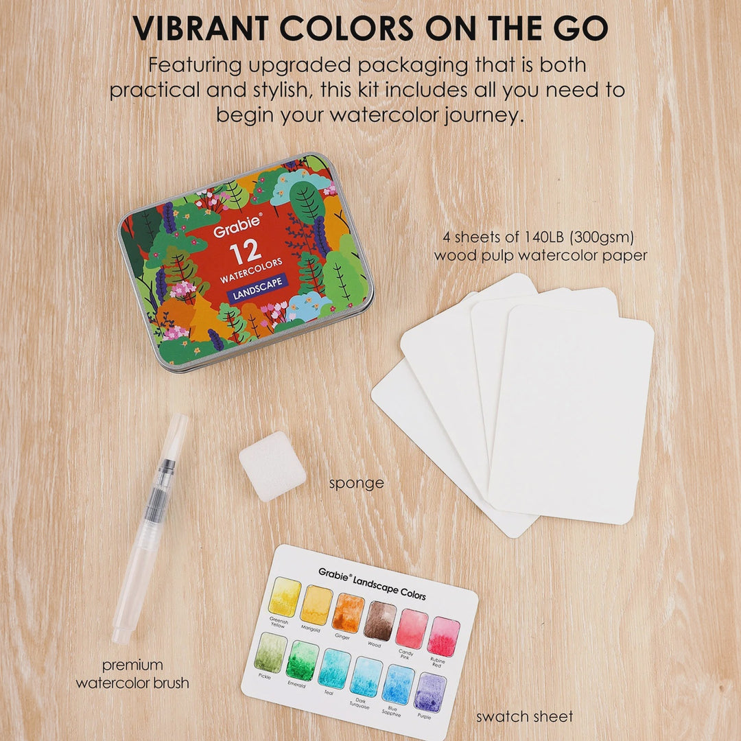 Watercolor Pocket Set of 12 with Brush - Landscape Colors