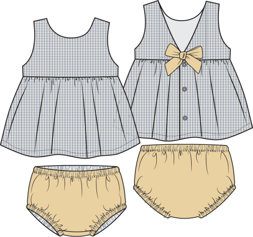 Micro Gingham Blue  Infant Dress