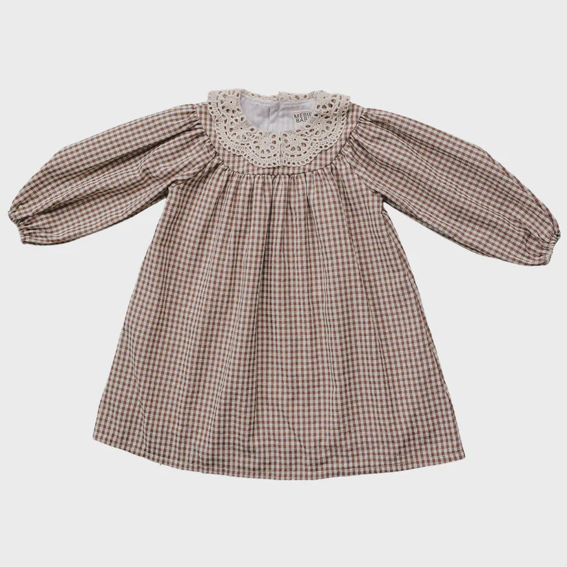 Camel Gingham Lace Dress