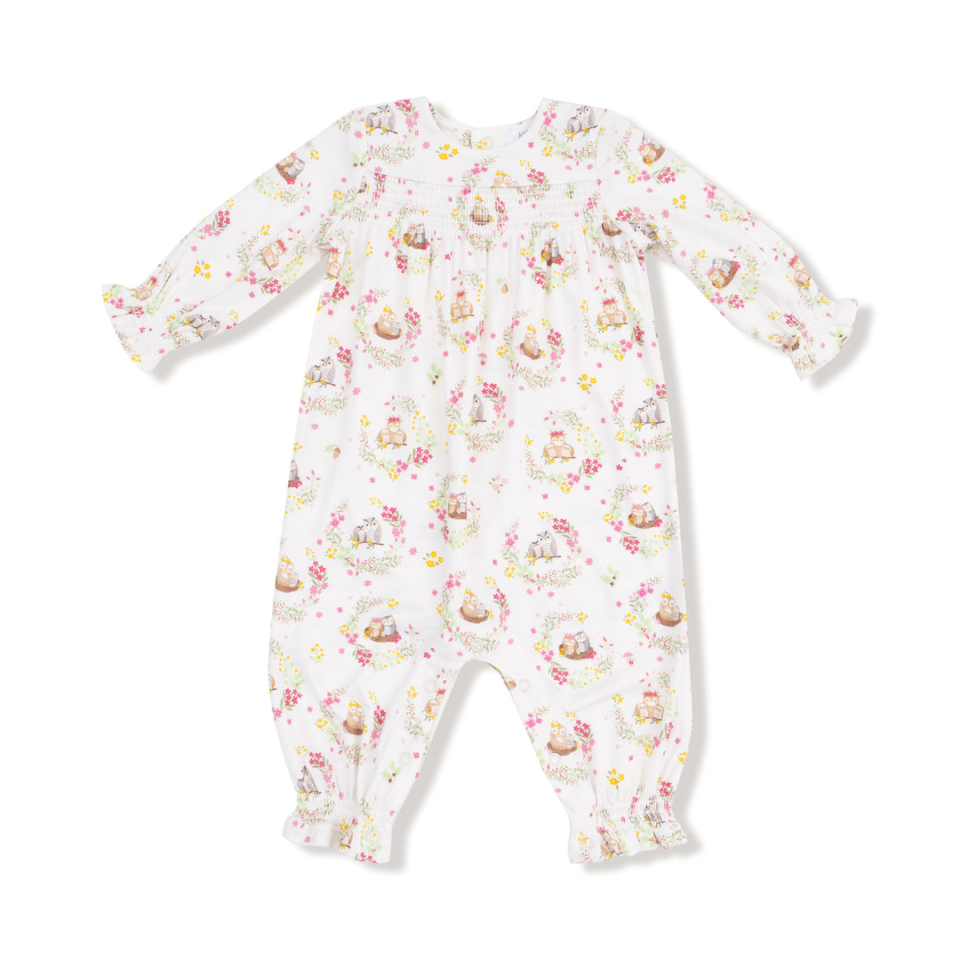 Floral Owl Smocked Romper
